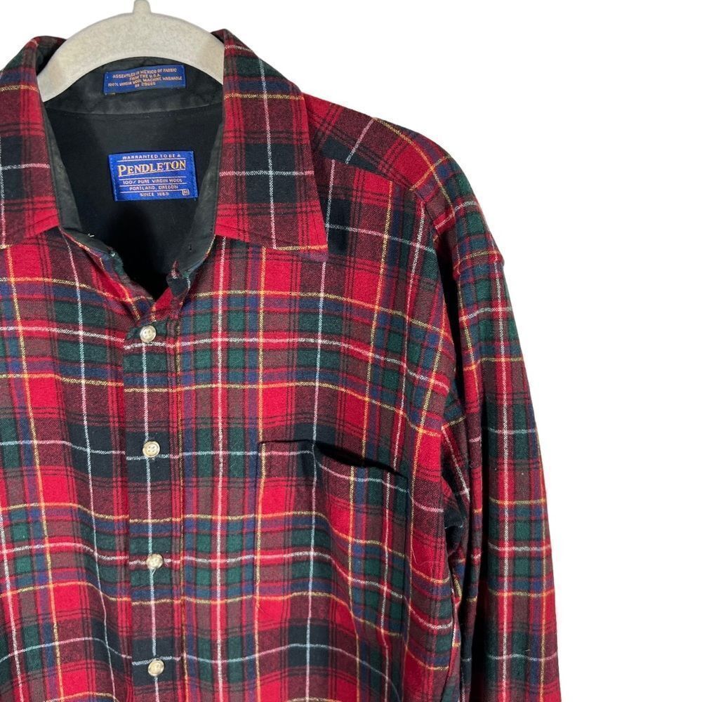 Pendleton Red Plaid Virgin Wool Button Down Shirt - image 3